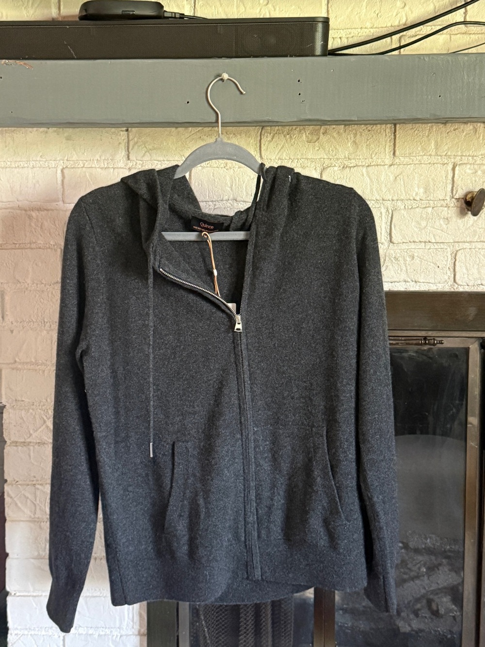 Quince Mongolian Cashmere Full-Zip Hoodie Charcoal Medium NWT